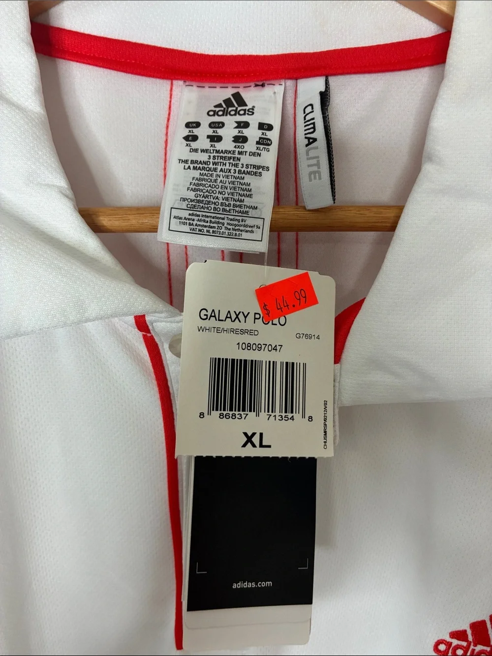 Adidas Galaxy Pro Climalite Three Stripe Polo Jersey NWT XL